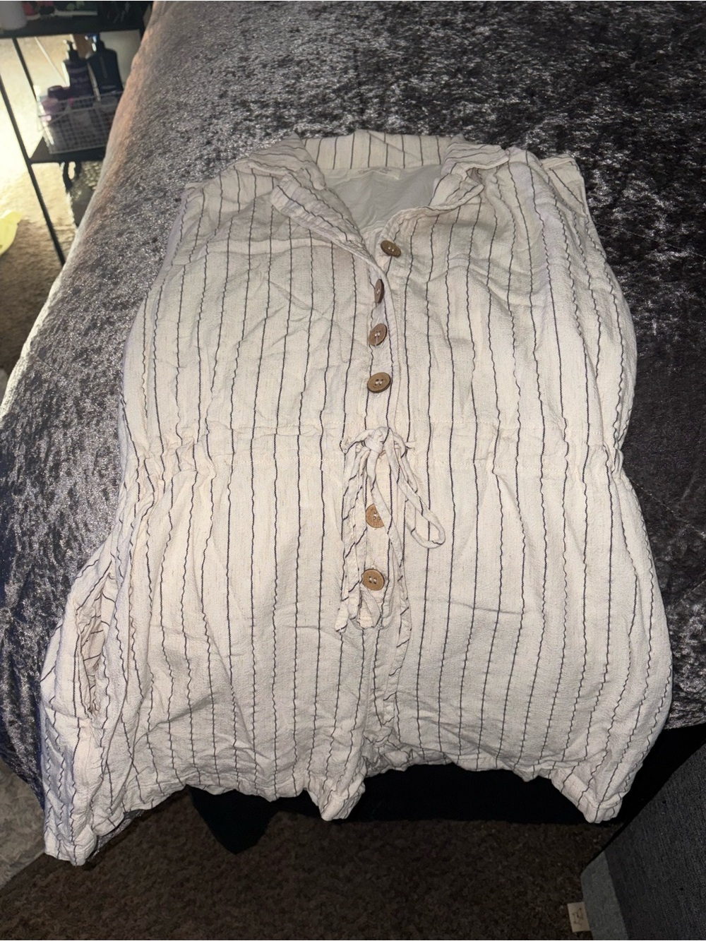 Doe & Rae Cream Striped Button-Front Jumpsuit